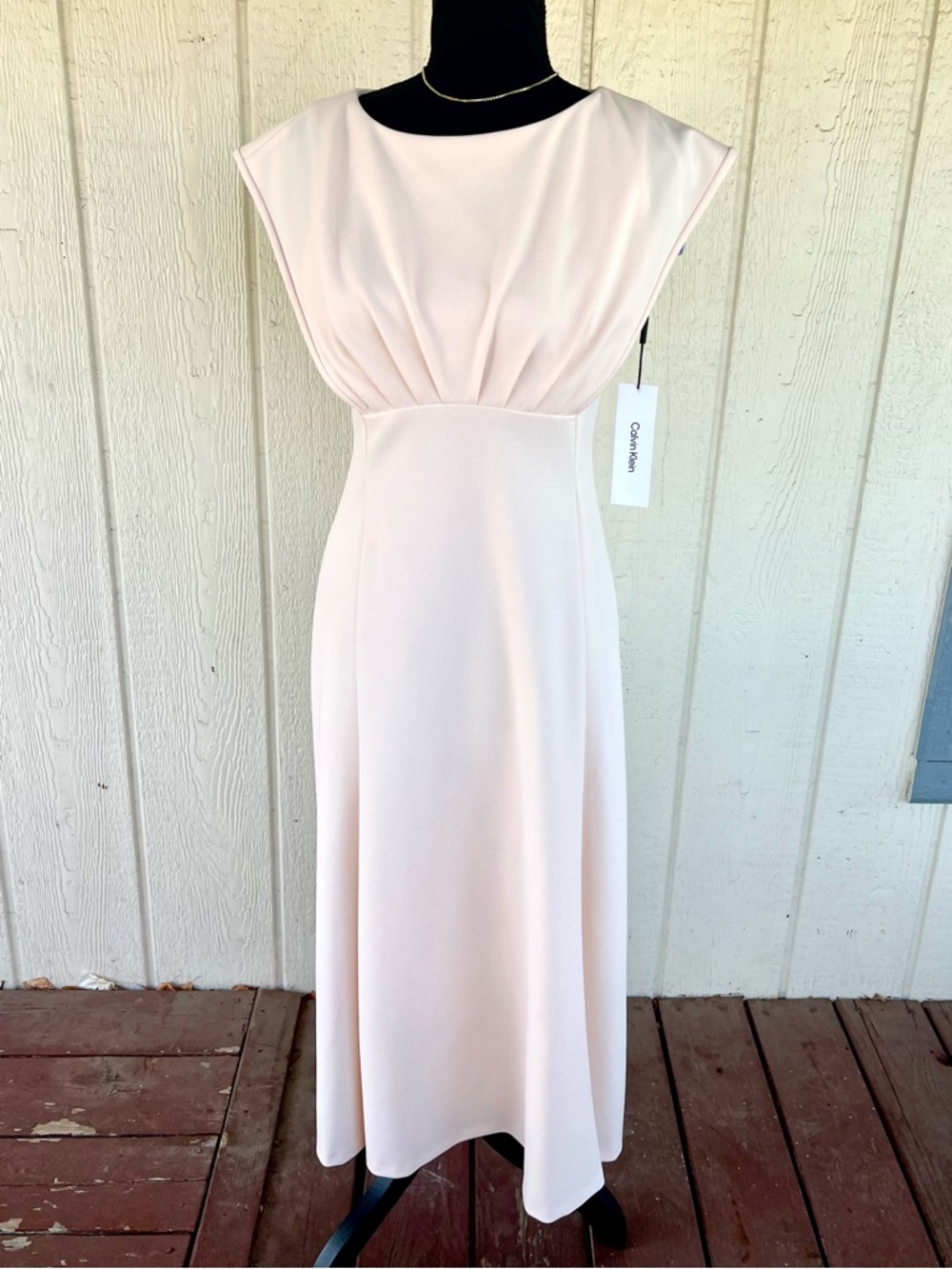 Calvin Klein NWT Soft Blush Midi Dress Size 4 Pleated Waist Elegant Work Wedding - Picture 3 of 9